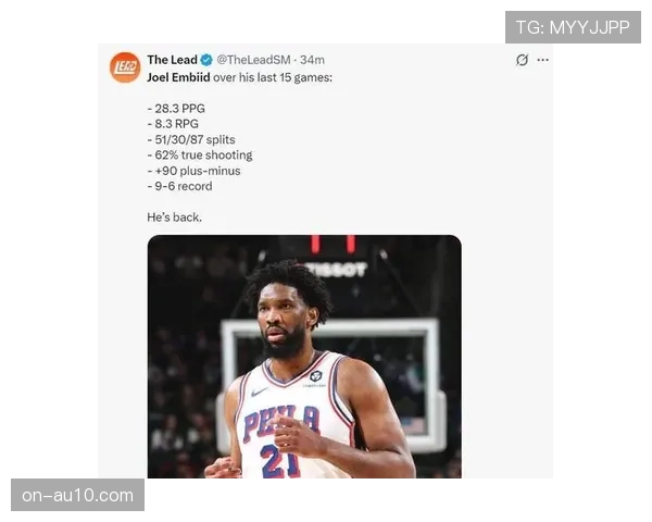 官方更新：乔尔·恩比德膝盖伤势恢复良好，有望在常规赛最后一周复出